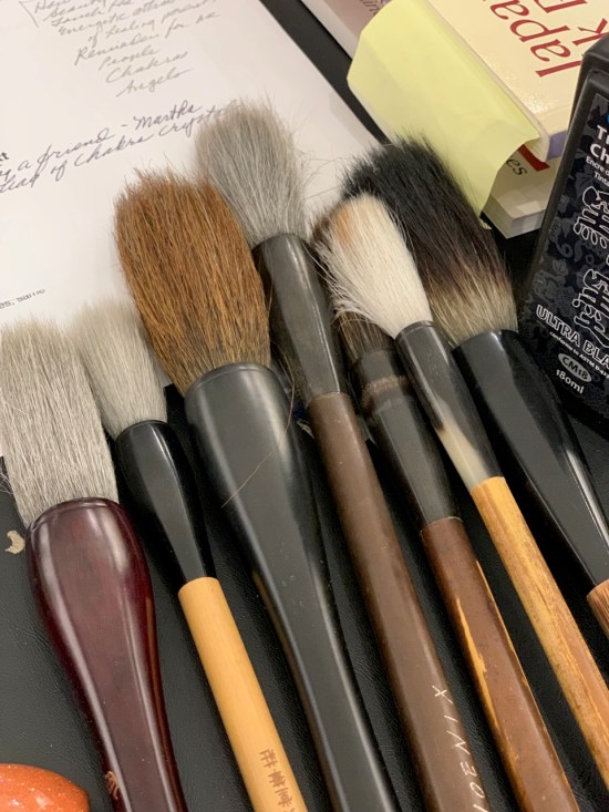 My brushes at Walker Fine Art Sumi Workshop