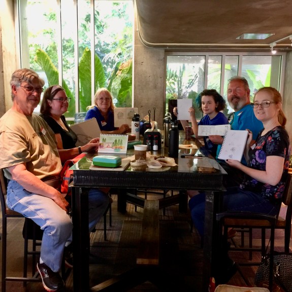 My Denver Urban Sketching Group in July at the Botanic Gardens with their sketchbooks.