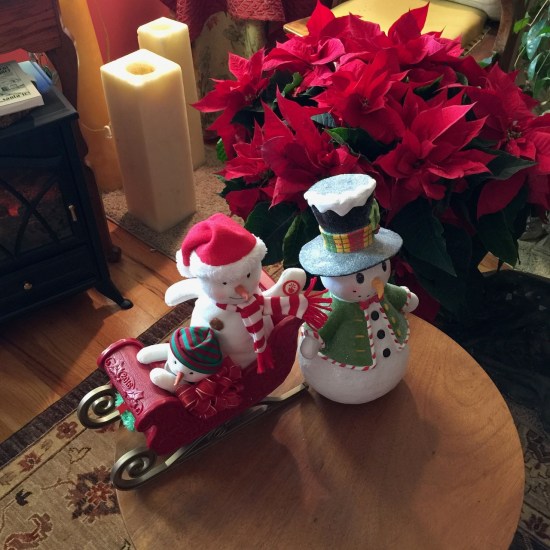 poinsettia with christmas ornaments and candles