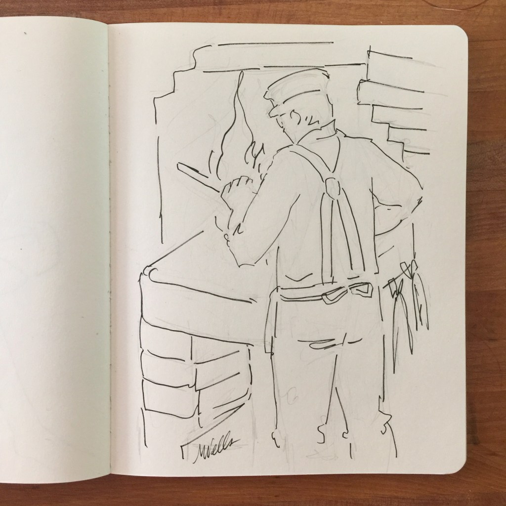 "Blacksmith" - Sketchbook with pencil & ink, 8" x 10" by Marilyn