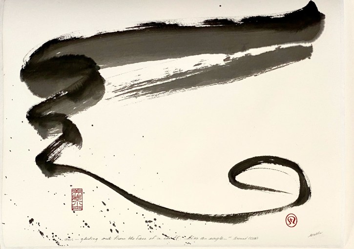 abstract sumi e Like An Eagle painting - let go the life you planned